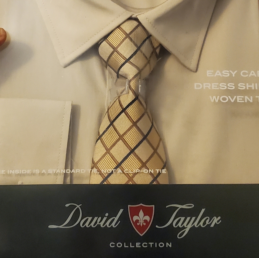 David Taylor Taupe Dress Shirt With Tie